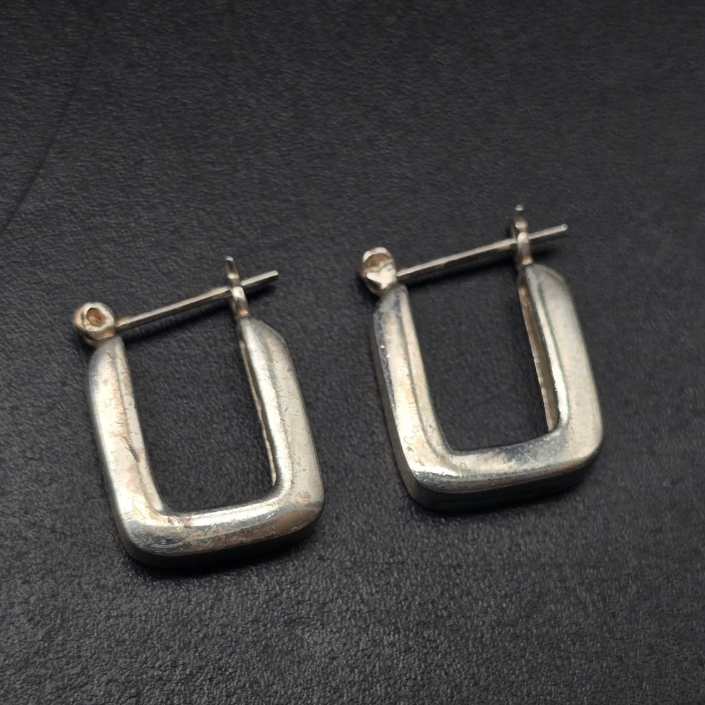 Sterling Silver Rectangle Hoop Earrings 925 SU Petite Small